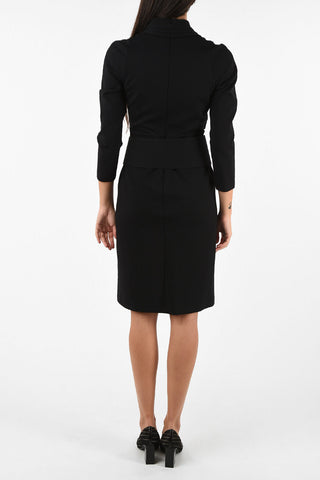 COLLEZIONI V-Neck Above Knee Dress With Belt