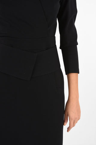 COLLEZIONI V-Neck Above Knee Dress With Belt