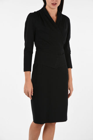 COLLEZIONI V-Neck Above Knee Dress With Belt