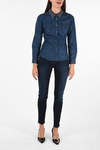 ARMANI JEANS Denim Shirt With Rhinestone Embellished Collar