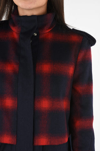 ARMANI JEANS Gingham Check Hidden Closure Coat