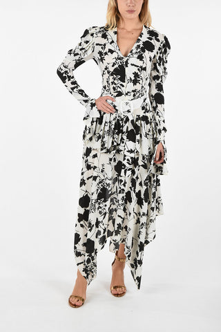 Floral Printed Flared Dress With Belt 