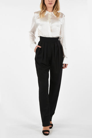 Wool Double Pleat High Waist Pants