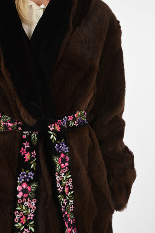 Open Front Rabbit Fur With Belt