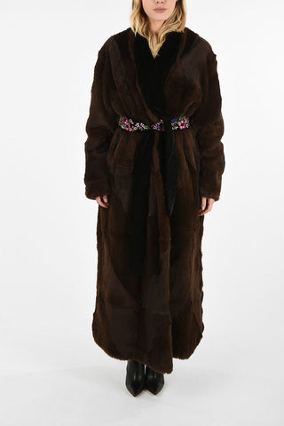 Open Front Rabbit Fur With Belt
