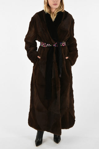 Open Front Rabbit Fur With Belt