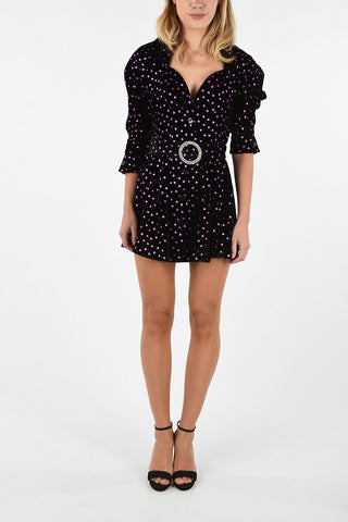 Heart Printed Mini Chemisier With Jewel Belt