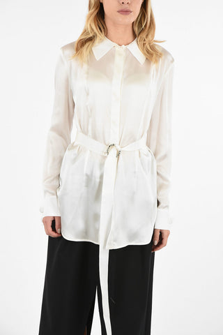 Silk Classic Collar Shirt With Jewel Belt