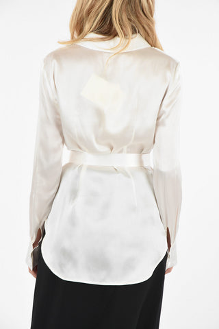Silk Classic Collar Shirt With Jewel Belt