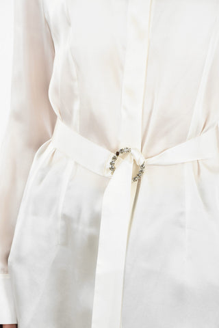 Silk Classic Collar Shirt With Jewel Belt