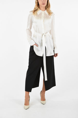 Silk Classic Collar Shirt With Jewel Belt