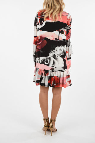 Floral-Printed Silk Tie Neck Dress