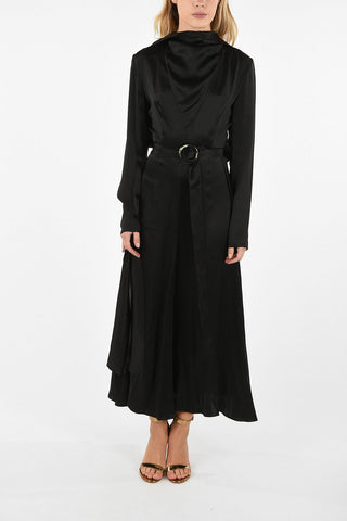 Silk Flared Dress With Belt 