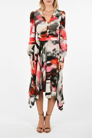 Silk Asimmetric Tie Neck Dress
