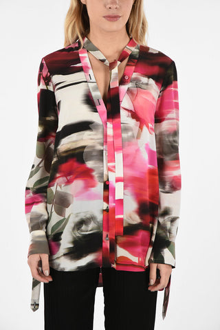 Floral-printed Silk  tie neck Shirt