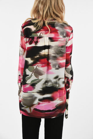 Floral-printed Silk  tie neck Shirt