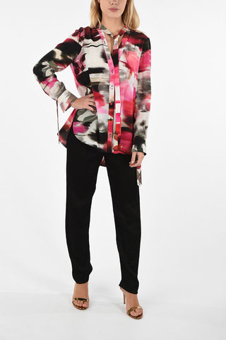 Floral-printed Silk  tie neck Shirt