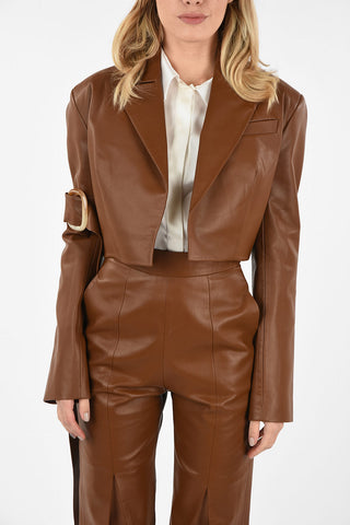 Faux Leather Crop Jacket With Sleeve Details 