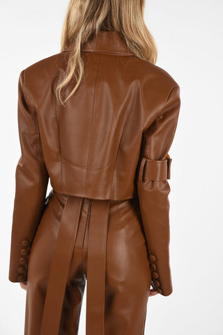Faux Leather Crop Jacket With Sleeve Details 