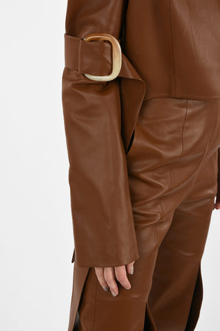 Faux Leather Crop Jacket With Sleeve Details 