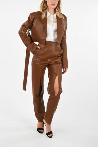 Faux Leather Crop Jacket With Sleeve Details 