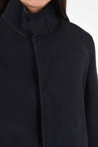 GIORGIO ARMANI suede leather hidden closure coat