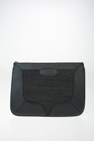 MM11 Pochette in Denim con Inserti in Pelle