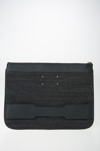 MM11 Pochette in Denim con Inserti in Pelle