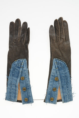 leather Gloves with Denim Insert