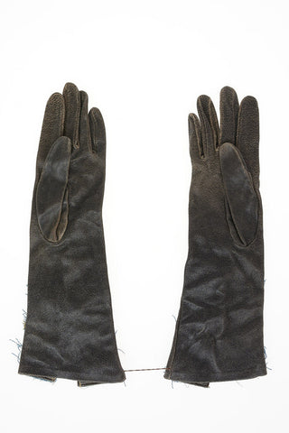 leather Gloves with Denim Insert