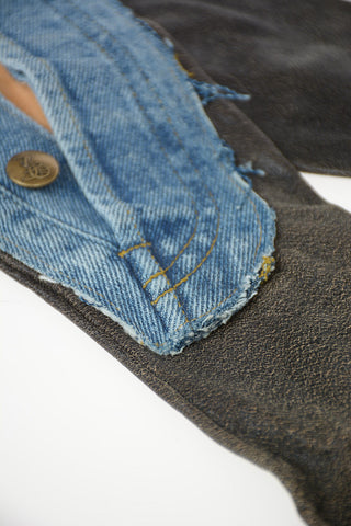 leather Gloves with Denim Insert