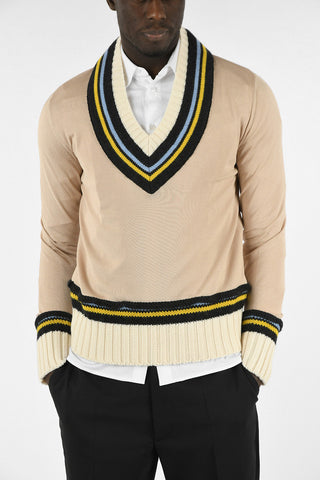 MM10 Wool and Cotton V-neck Sweater