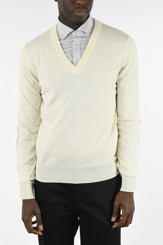 MM14 Cotton and Wool Sweater with Leather Details