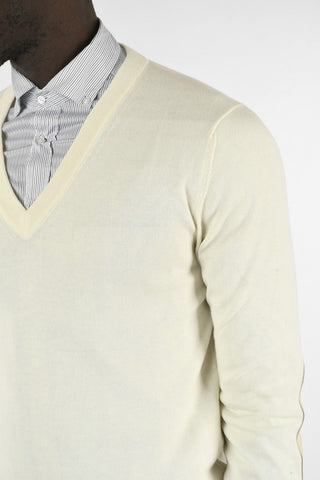 MM14 Cotton and Wool Sweater with Leather Details