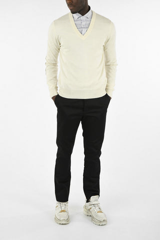 MM14 Cotton and Wool Sweater with Leather Details