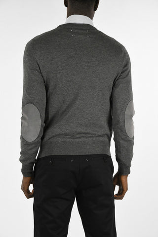 MM14 Cotton and Wool Sweater with Leather Details