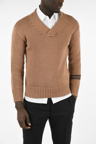 MM10 V-neck Sweater with Leather Details