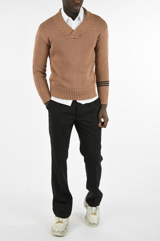 MM10 V-neck Sweater with Leather Details