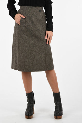 MM0 Gonna a Trapezio Longette in Tweed a Vita Alta 