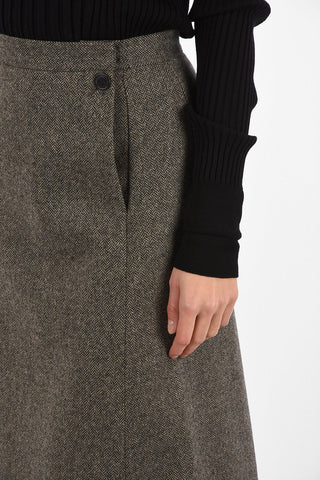 MM0 Gonna a Trapezio Longette in Tweed a Vita Alta 