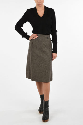 MM0 Gonna a Trapezio Longette in Tweed a Vita Alta 