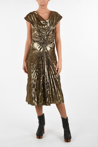 Lamé Faux Leather Draped Empire-Style Dress