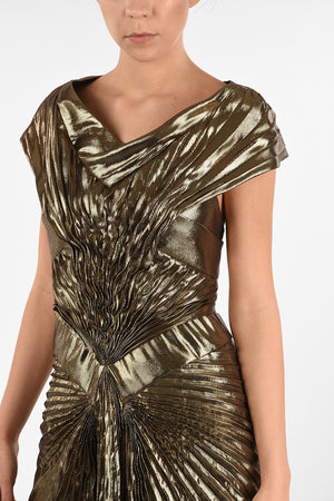 Vestito Stile Impero Drappeggiato in Ecopelle Lamé