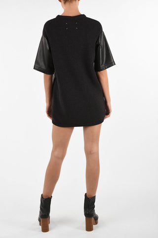 MM4 Knit Mini Tunic Dress with Leather Insert