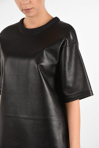 MM4 Knit Mini Tunic Dress with Leather Insert