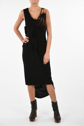 MM0 Draped Below Knee Asymmetric Dress