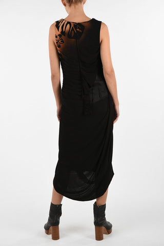 MM0 Draped Below Knee Asymmetric Dress