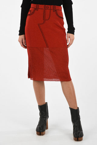 MM0 Ribbed Lurex Below Knee Pencil Skirt
