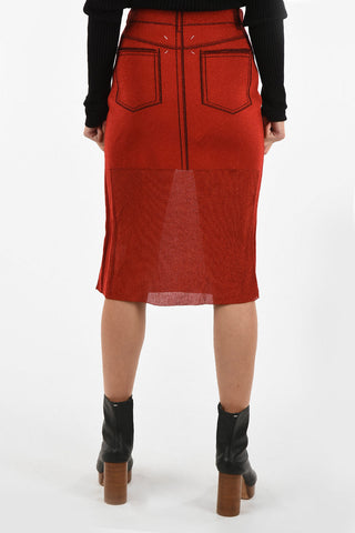 MM0 Ribbed Lurex Below Knee Pencil Skirt
