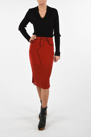 MM0 Ribbed Lurex Below Knee Pencil Skirt